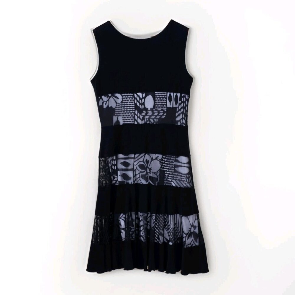 Joseph Ribkoff Dress US 12 Black White Lined Lace Panels Fairy Grunge Whimsigoth - Picture 2 of 16